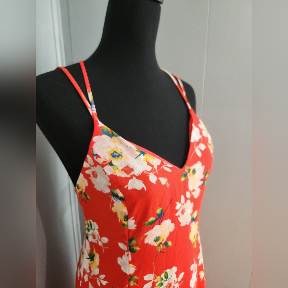 Lush Orange/Red Floral Strappy High Low Dress NWT - Picture 4 of 7
